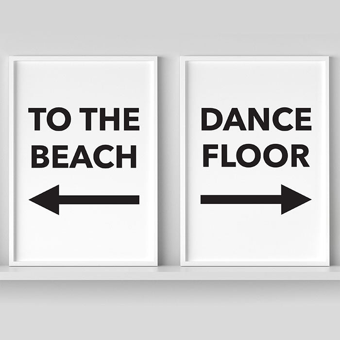 To The Beach & Dance Floor Typography Prints | Pack Of 2