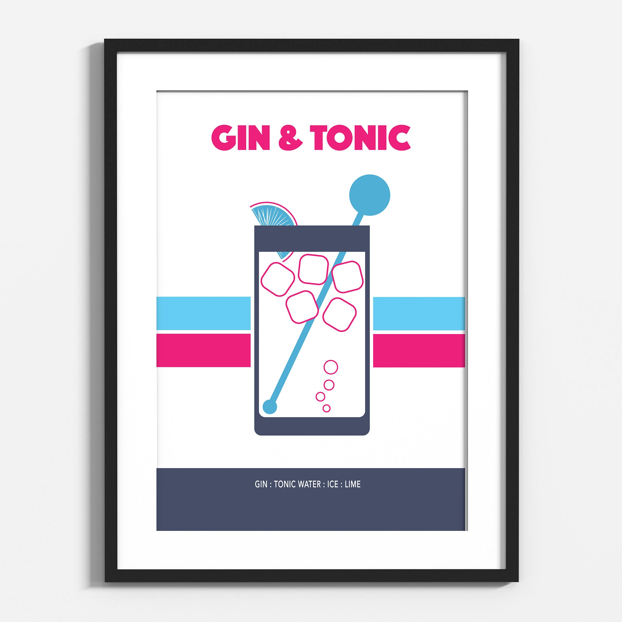 Gin & Tonic Cocktail, Reto Print