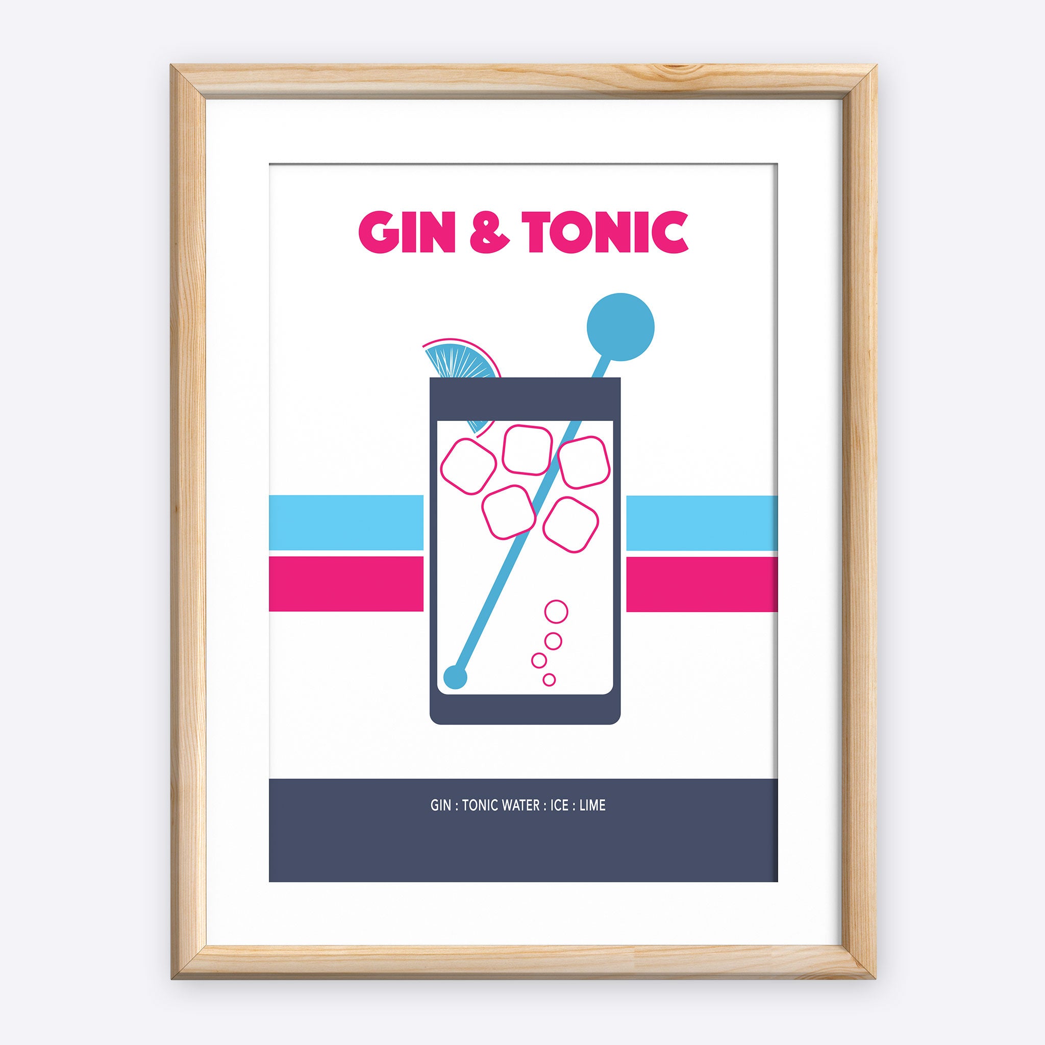Gin & Tonic Cocktail, Reto Print