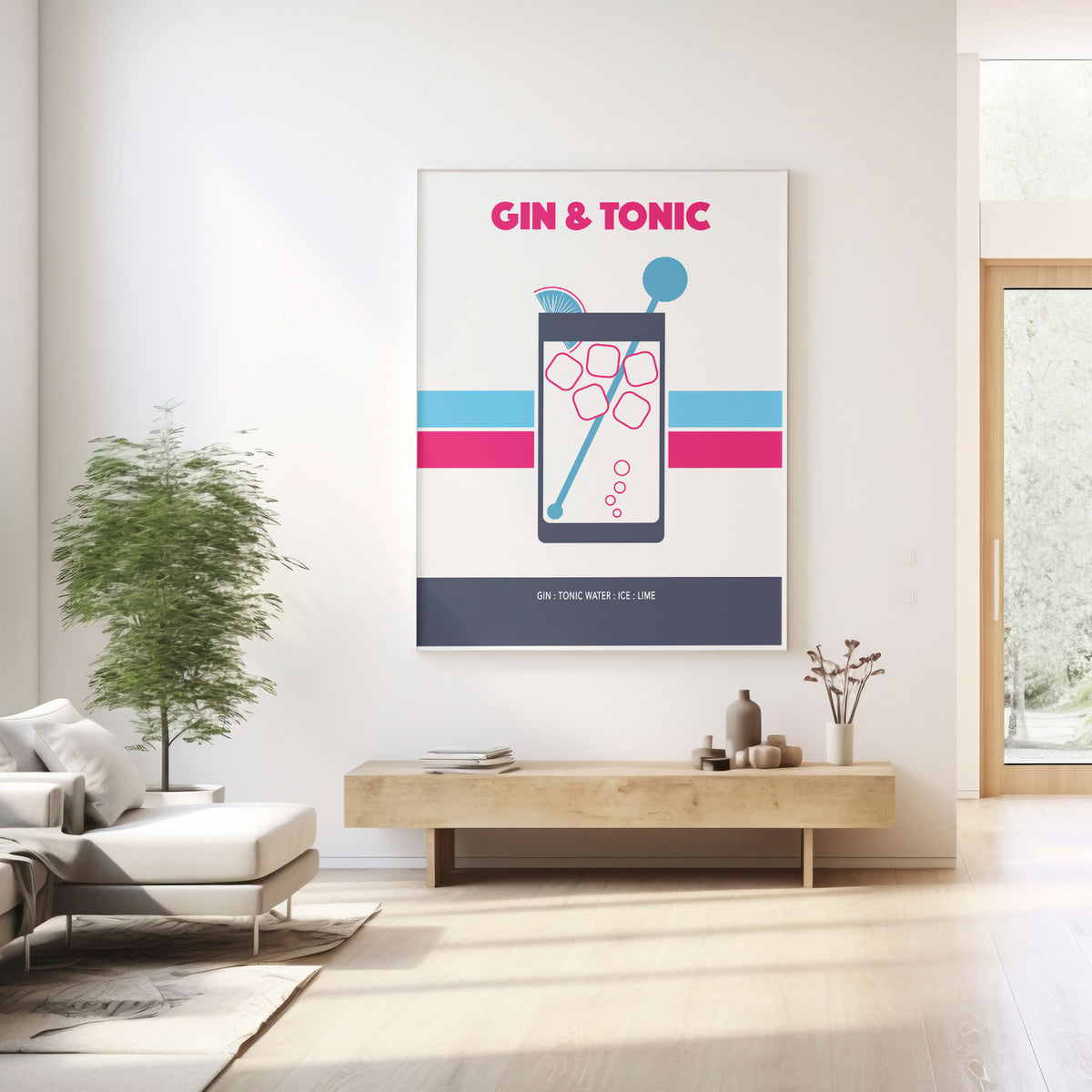 Gin & Tonic Cocktail, Reto Print